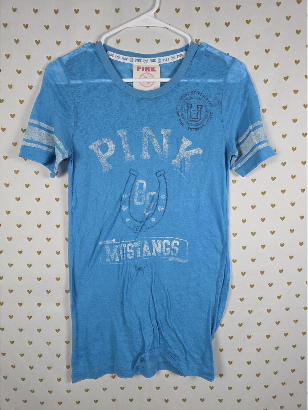 Victorias Secret PINK VINTAGE Semi Sheer Tee Shirt BLUE Small Y2k
